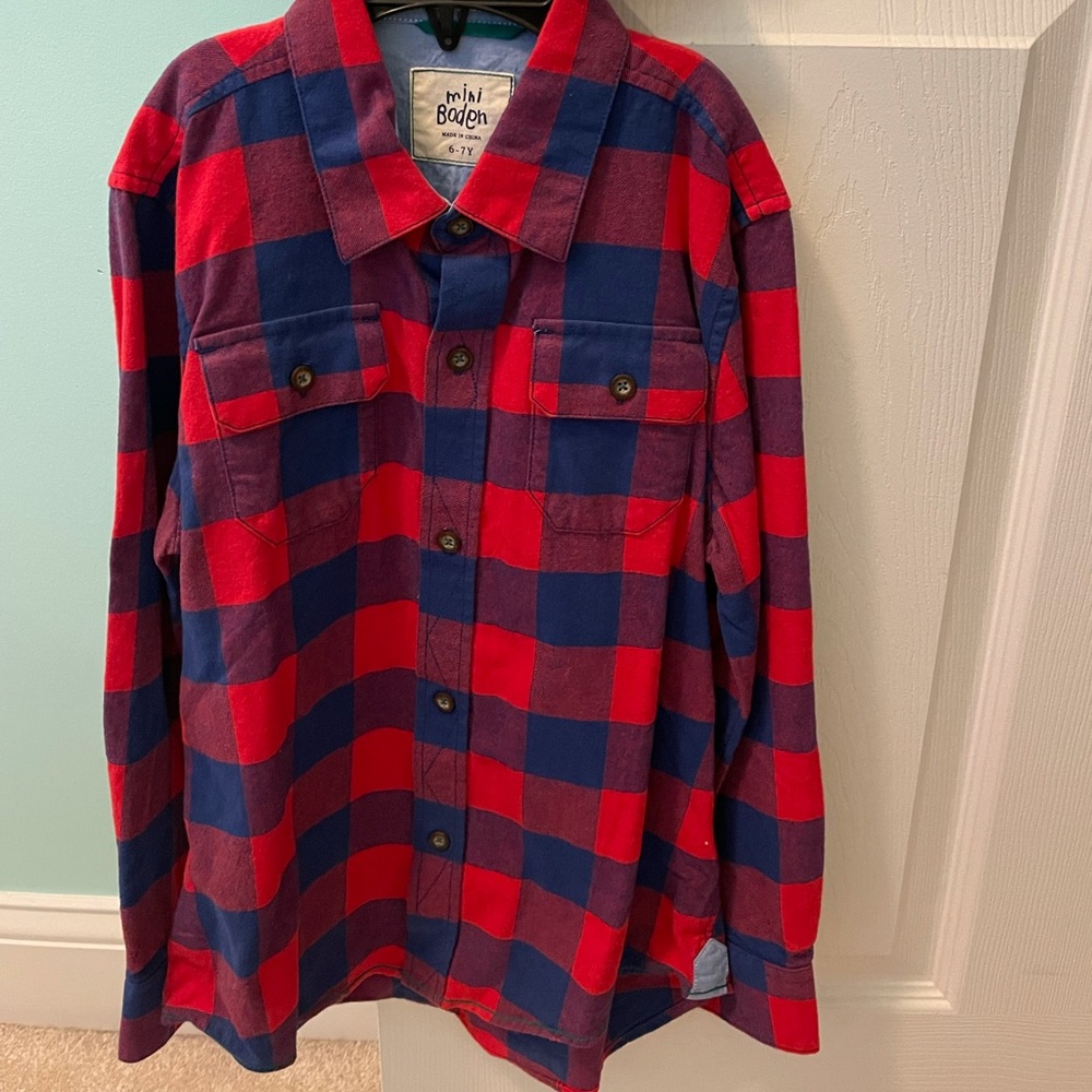NWT mini Boden boys 6-7 plaid button down shirt